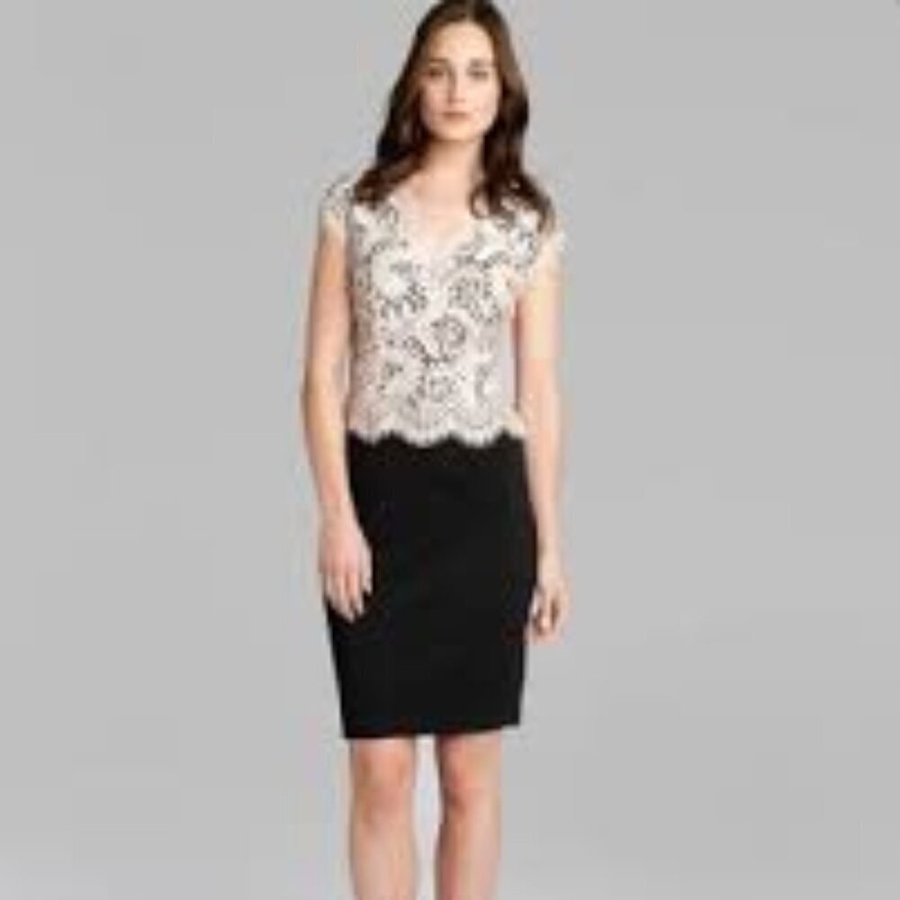 Ted Baker Tan and Brown Sheath Dress V-Neck Flutter Cap Sleeves - Picture 1 of 8